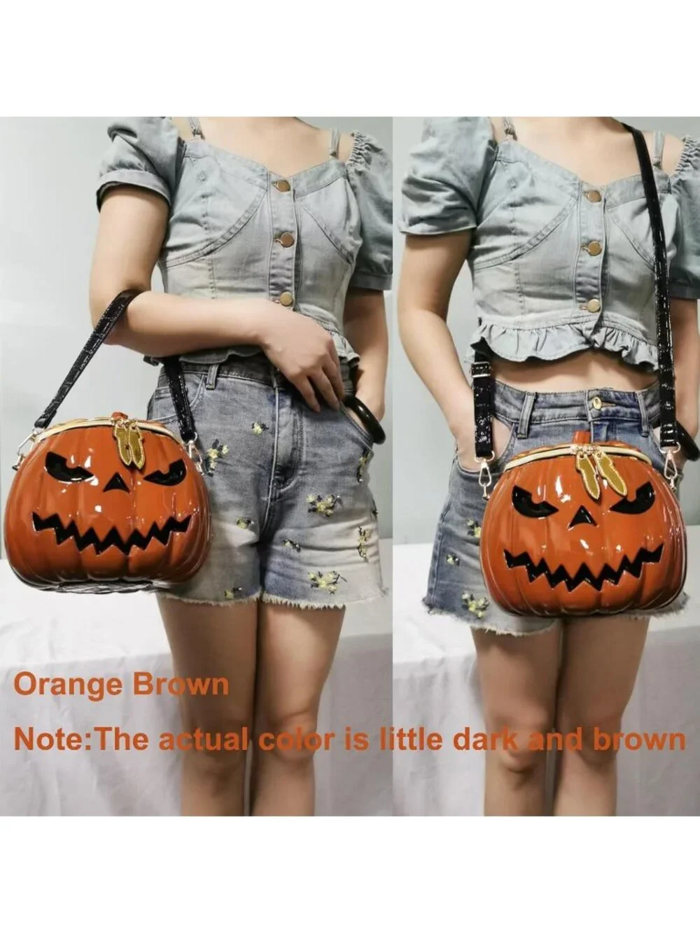Women's Brown Pumpkin Crossbody Purse For Gothic Halloween Shoulder Bag Purse